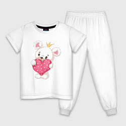 Пижама хлопковая детская Мишка с сердечком 14 февраля, цвет: белый