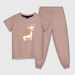 Пижама хлопковая детская Маленький жираф LOVE, цвет: пыльно-розовый