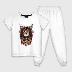 Пижама хлопковая детская Котёнок мейн-кун, цвет: белый
