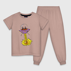 Пижама хлопковая детская Зайцы инопанетяне, цвет: пыльно-розовый