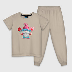 Пижама хлопковая детская Гном влюбленный, цвет: миндальный