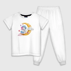 Пижама хлопковая детская Единорог на облаках, цвет: белый