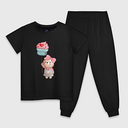 Пижама хлопковая детская Мишка с воздушным пирожным, цвет: черный