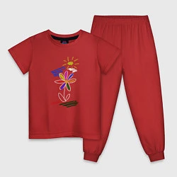 Пижама хлопковая детская Рамашка, цвет: красный