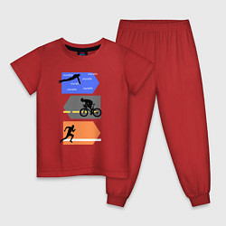 Пижама хлопковая детская Триатлон - плыть, ехать, бежать, цвет: красный