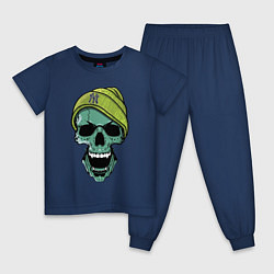 Пижама хлопковая детская New York Yankees Cool skull, цвет: тёмно-синий