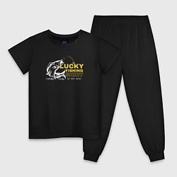 Пижама хлопковая детская Счастливая рыбацкая футболка не стирать, цвет: черный