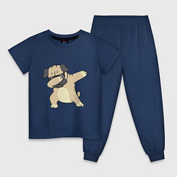 Пижама хлопковая детская Дэббинг мопс в чёрных очках - Dabbing dog, цвет: тёмно-синий