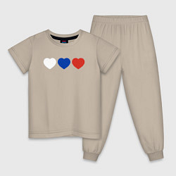 Пижама хлопковая детская Сердце триколор, цвет: миндальный