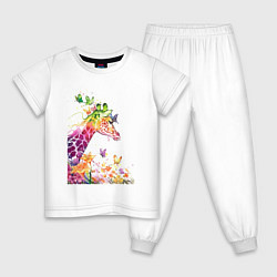 Пижама хлопковая детская Жираф и бабочки, цвет: белый