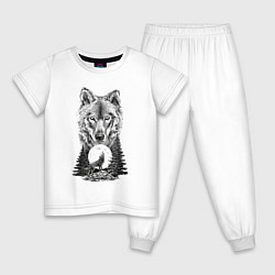 Пижама хлопковая детская Wolf Night adventure, цвет: белый