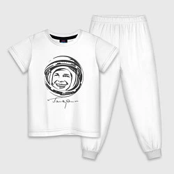 Пижама хлопковая детская Юрий Гагарин День Космонавтики, цвет: белый