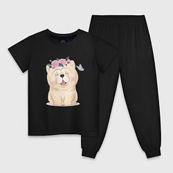 Пижама хлопковая детская Миленькая собачка чау-чау, цвет: черный
