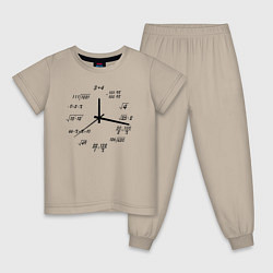 Пижама хлопковая детская Высшая математика - часы, цвет: миндальный