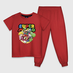 Пижама хлопковая детская Компашка героев Super Mario, цвет: красный