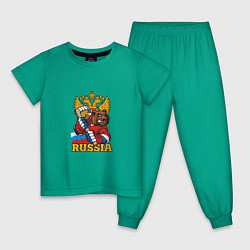Пижама хлопковая детская Хоккей - Russia, цвет: зеленый