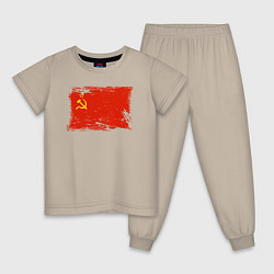 Пижама хлопковая детская Рваный флаг СССР, цвет: миндальный