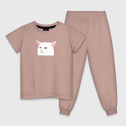 Пижама хлопковая детская Белый кот из мема, цвет: пыльно-розовый