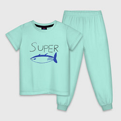 Пижама хлопковая детская Super tuna jin, цвет: мятный