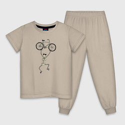Пижама хлопковая детская Скелетик и велосипед, цвет: миндальный