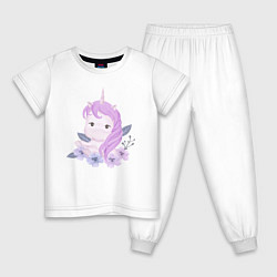 Пижама хлопковая детская Милый Единорог Принцесса, цвет: белый