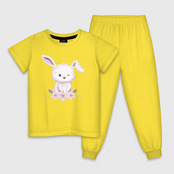 Пижама хлопковая детская Милый Крольчонок С Цветами, цвет: желтый