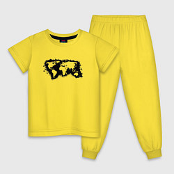 Пижама хлопковая детская Карта Мира в кляксах, цвет: желтый