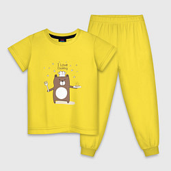 Пижама хлопковая детская Bruin in a cap - Я ЛЮБЛЮ ГОТОВИТЬ I LOVE COOKING, цвет: желтый