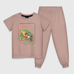 Пижама хлопковая детская Большая мечта енота, это помойка, цвет: пыльно-розовый