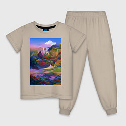 Пижама хлопковая детская Абстрактный пейзаж, цвет: миндальный