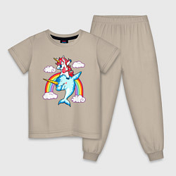 Пижама хлопковая детская Единорог верхом на нарвале даббинг, цвет: миндальный