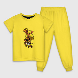 Пижама хлопковая детская SKELETON ON A SKATEBOARD, цвет: желтый
