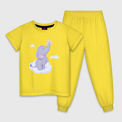 Пижама хлопковая детская Милый Слонёнок Стоит На Облаке и Дотрагивается До, цвет: желтый