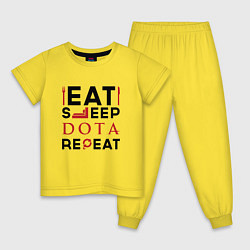 Пижама хлопковая детская Надпись: Eat Sleep Dota Repeat, цвет: желтый