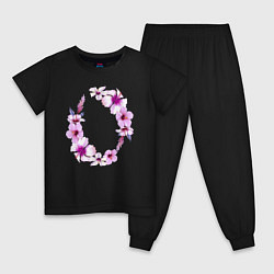 Пижама хлопковая детская Цветы Венок Из Розовых Гибискусов, цвет: черный
