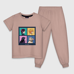 Пижама хлопковая детская Клинок, рассекающий демонов Истребитель демонов Ан, цвет: пыльно-розовый