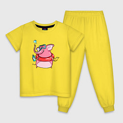 Пижама хлопковая детская Слоненок идет купаться, цвет: желтый