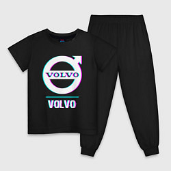 Пижама хлопковая детская Значок Volvo в стиле Glitch, цвет: черный
