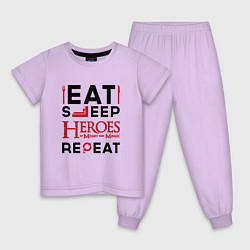 Пижама хлопковая детская Надпись: Eat Sleep Heroes of Might and Magic Repea, цвет: лаванда