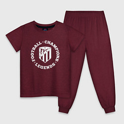 Пижама хлопковая детская Символ Atletico Madrid и надпись Football Legends, цвет: меланж-бордовый