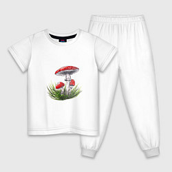 Пижама хлопковая детская Мухоморы в траве, цвет: белый