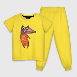 Пижама хлопковая детская Забавный волк детский рисунок, цвет: желтый