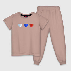 Пижама хлопковая детская Триколор в сердечках, цвет: пыльно-розовый