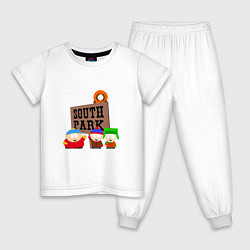 Пижама хлопковая детская Южный парк артлоготип, цвет: белый