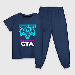 Пижама хлопковая детская Символ GTA в неоновых цветах, цвет: тёмно-синий