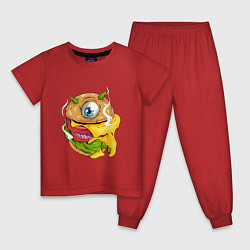 Пижама хлопковая детская Одноглазый бургер, цвет: красный