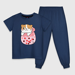 Пижама хлопковая детская Довольный котик в стакане с мороженым, цвет: тёмно-синий