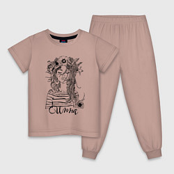 Пижама хлопковая детская Прекрасная Инна Венок из цветов, цвет: пыльно-розовый