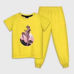 Пижама хлопковая детская Восточное боевое искусство мастер в момент трениро, цвет: желтый