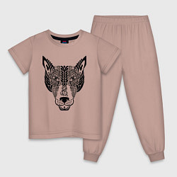 Пижама хлопковая детская Орнаментальный волчара, цвет: пыльно-розовый